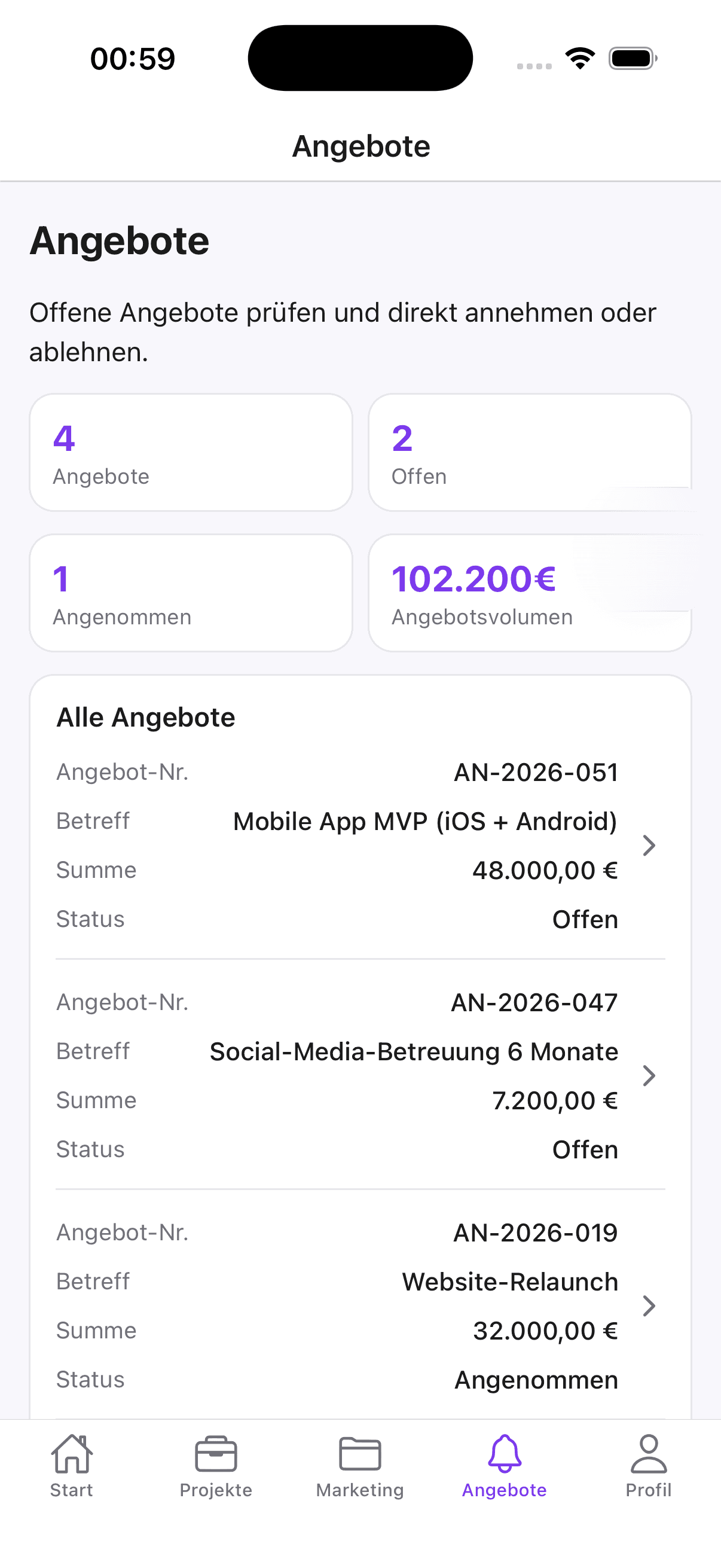 White-Label-App — Angebote annehmen oder ablehnen
