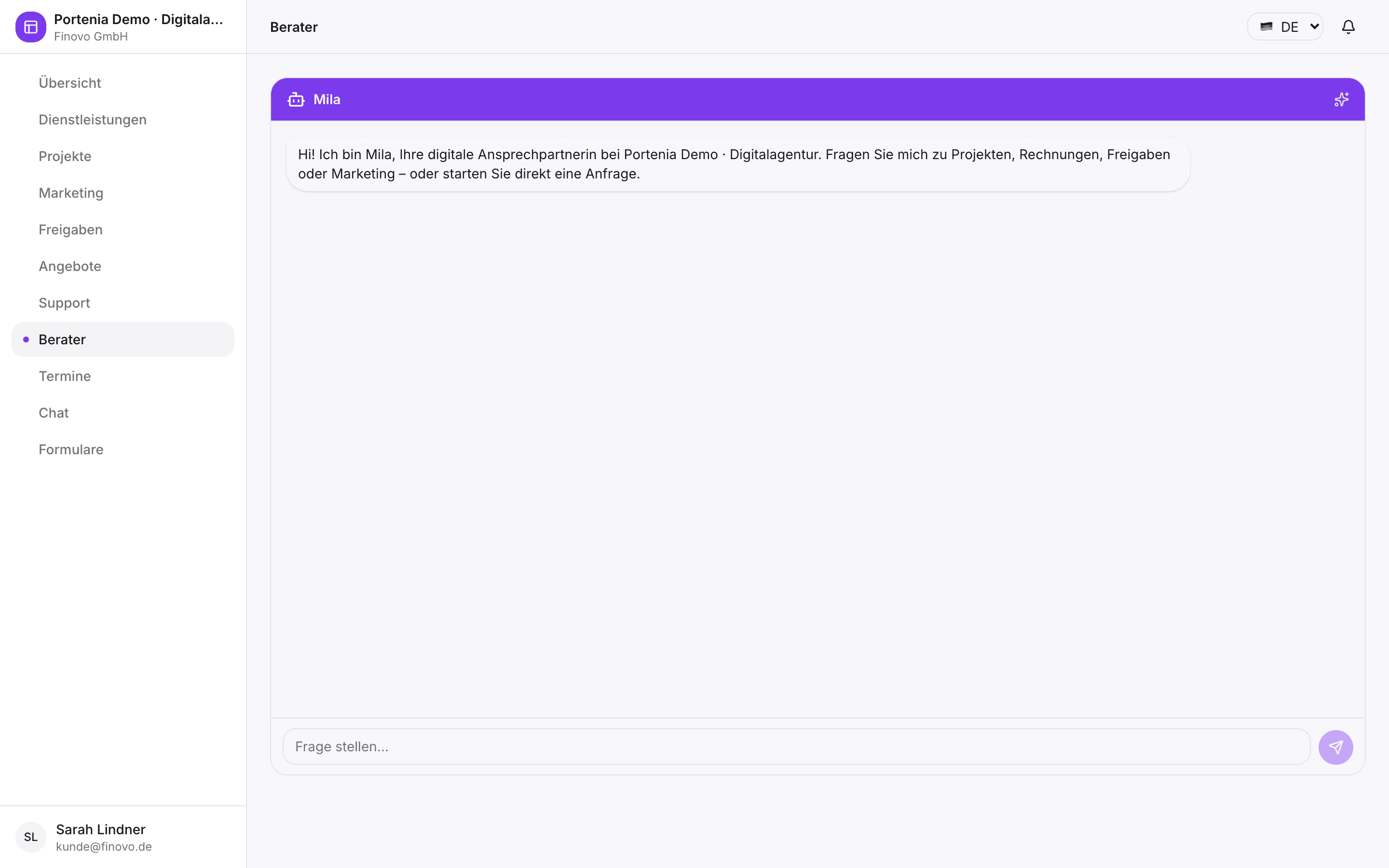 Agenturportal — KI-Berater beantwortet Fragen zu Rechnungen